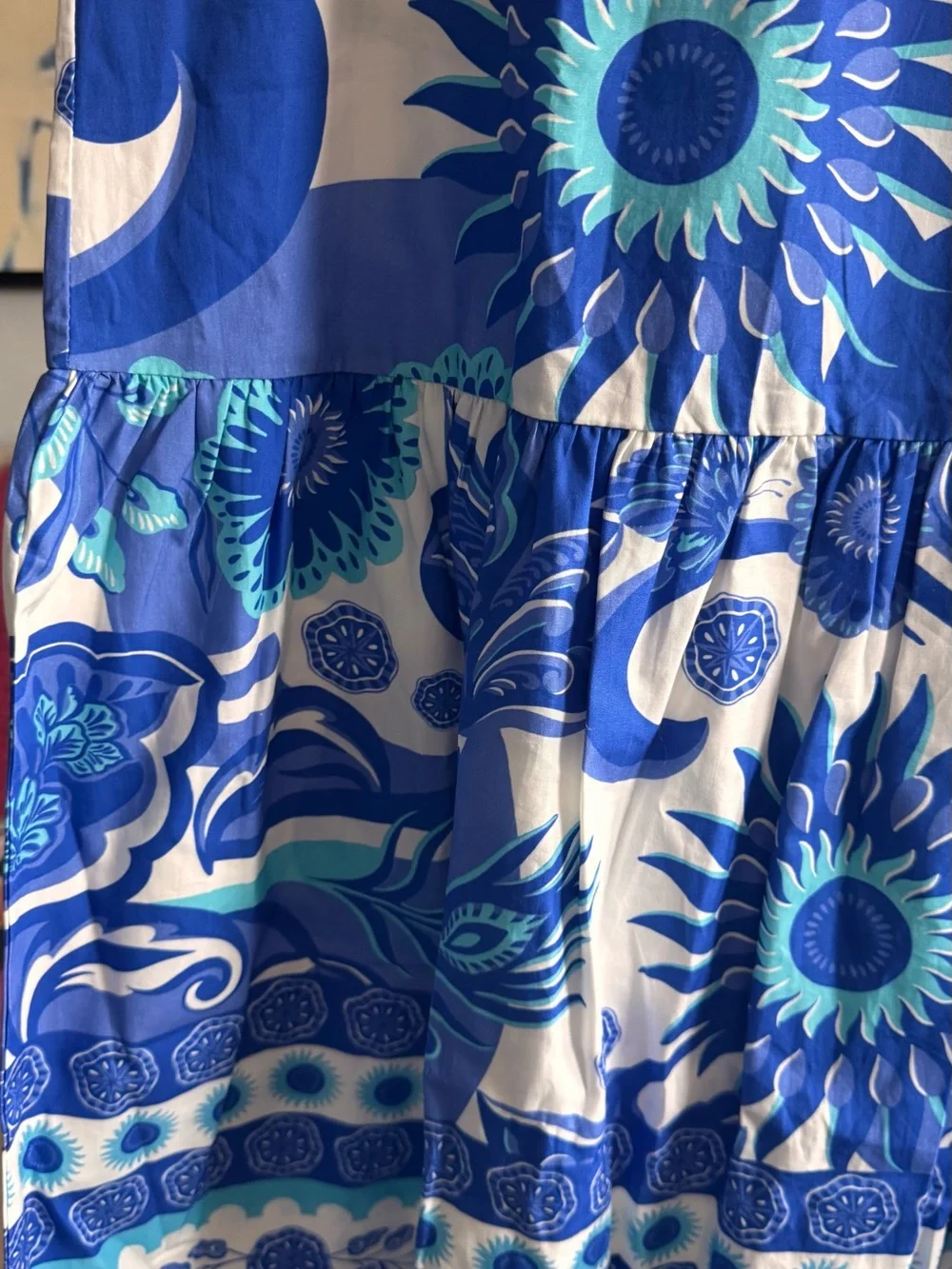 NWT Maude Vivante Ada Porcelain Blue Floral Tiered Midi Skirt Size XL